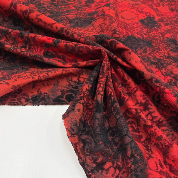 Tissu Velours, Floqué - Rouge, Samara