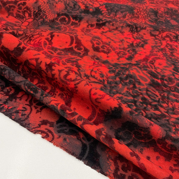 Tissu Velours, Floqué - Rouge, Samara