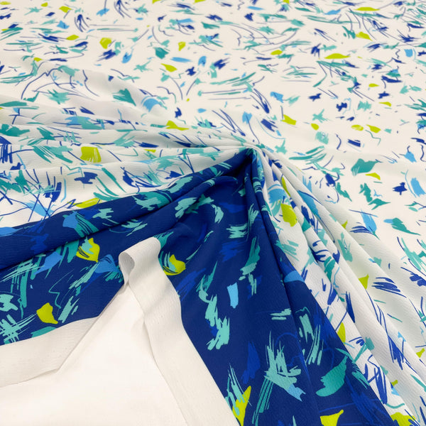Fabric Crepe Printed Scarabocchio blue Made in Italy, to discover on en.tessuti.fr