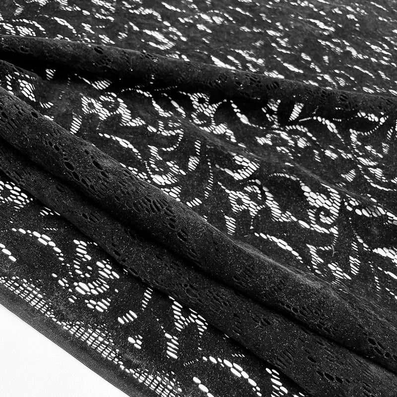 Guipure Velvet Fabric Black Made in Italy, to find on en.tessuti.fr