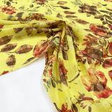 Yellow Rayon Gingham fabric with floral patterns Made In Italy, to shop now on en.tessuti.fr