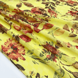 Yellow Rayon Gingham fabric with floral motifs, to order on en.tessuti.fr