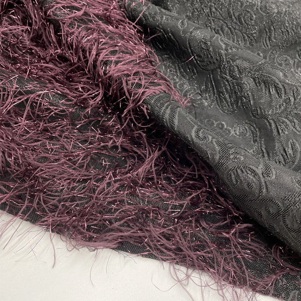 Damask fabric, fringe - Purple, Pacha